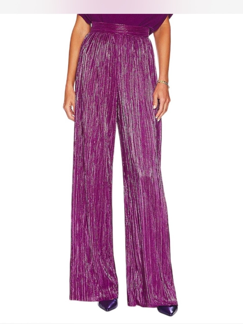 Sabina Musayev Revolve Tom Wide Leg Pleated Shimmer High Waist Pants Purple S